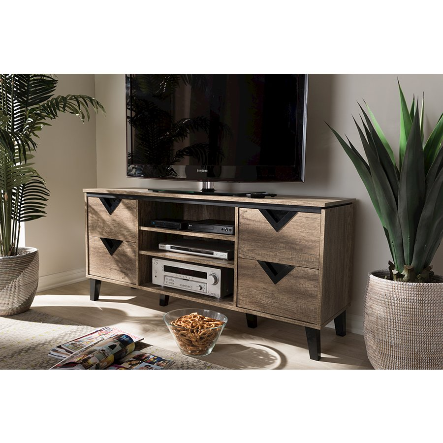 Baxton Studio Beacon Modern and Contemporary Light Brown Wood 55-Inch TV Stand