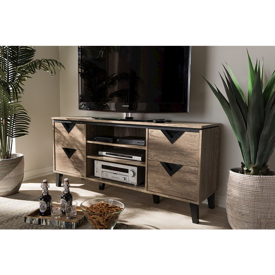 Baxton Studio Beacon Modern and Contemporary Light Brown Wood 55-Inch TV Stand