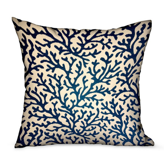 Sapphire Vines Blue, cream Floral Luxury Throw Pillow