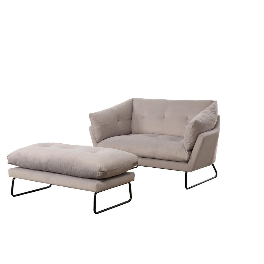 Karla Gray Velvet Contemporary Loveseat and Ottoman