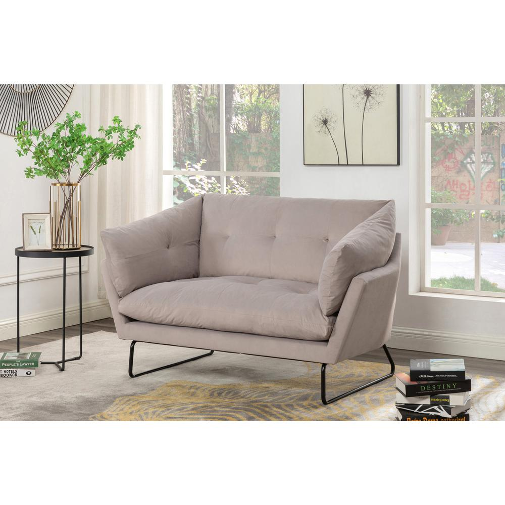 Karla Gray Velvet Contemporary Loveseat and Ottoman