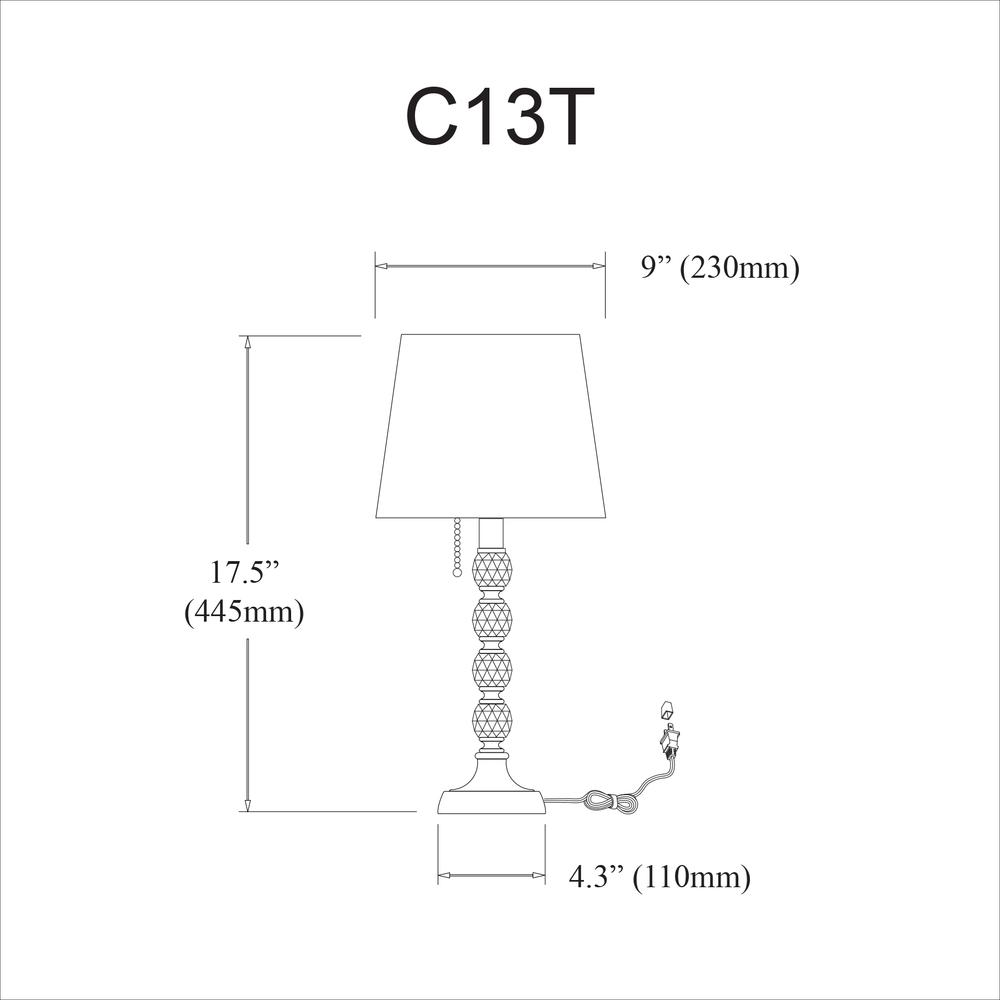 1 Light Crystal Table Lamp, Polished Chrome, White Shade