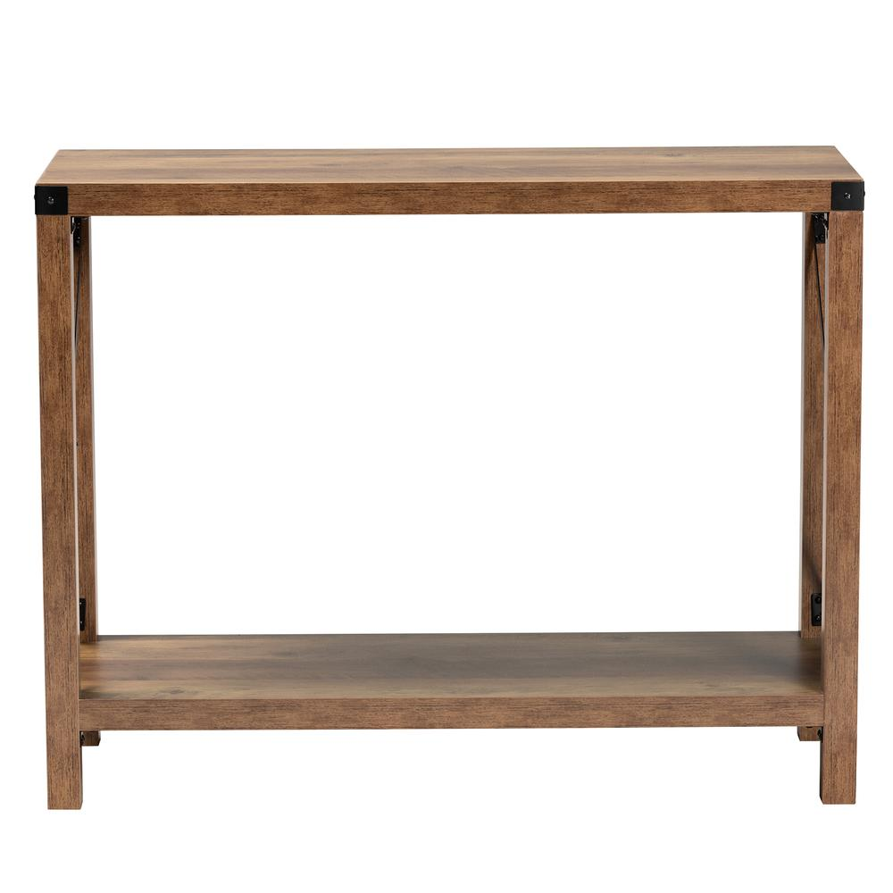 Rumi Modern Farmhouse Natural Brown Finished Wood and Black Metal Console Table