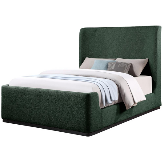 Bradbury Green Wood Frame Queen Platform Bed with Boucle Cloud Fabric