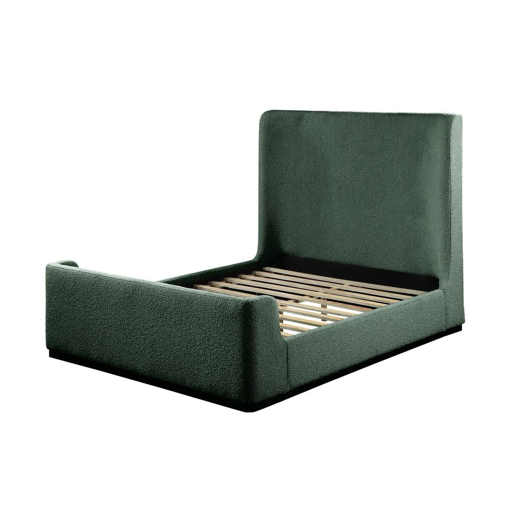 Bradbury Green Wood Frame Queen Platform Bed with Boucle Cloud Fabric