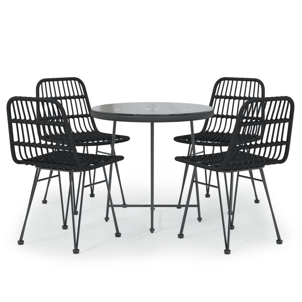 Enzo 5 Piece Patio Dining Set Black Poly Rattan