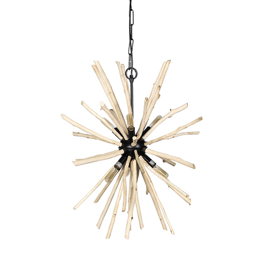 Noah Wood And Metal Starburst Six Bulb Hanging Light