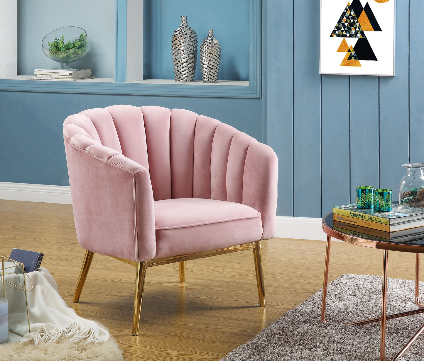 Addie Pink And Copper Velvet Tufted Barrel Chair