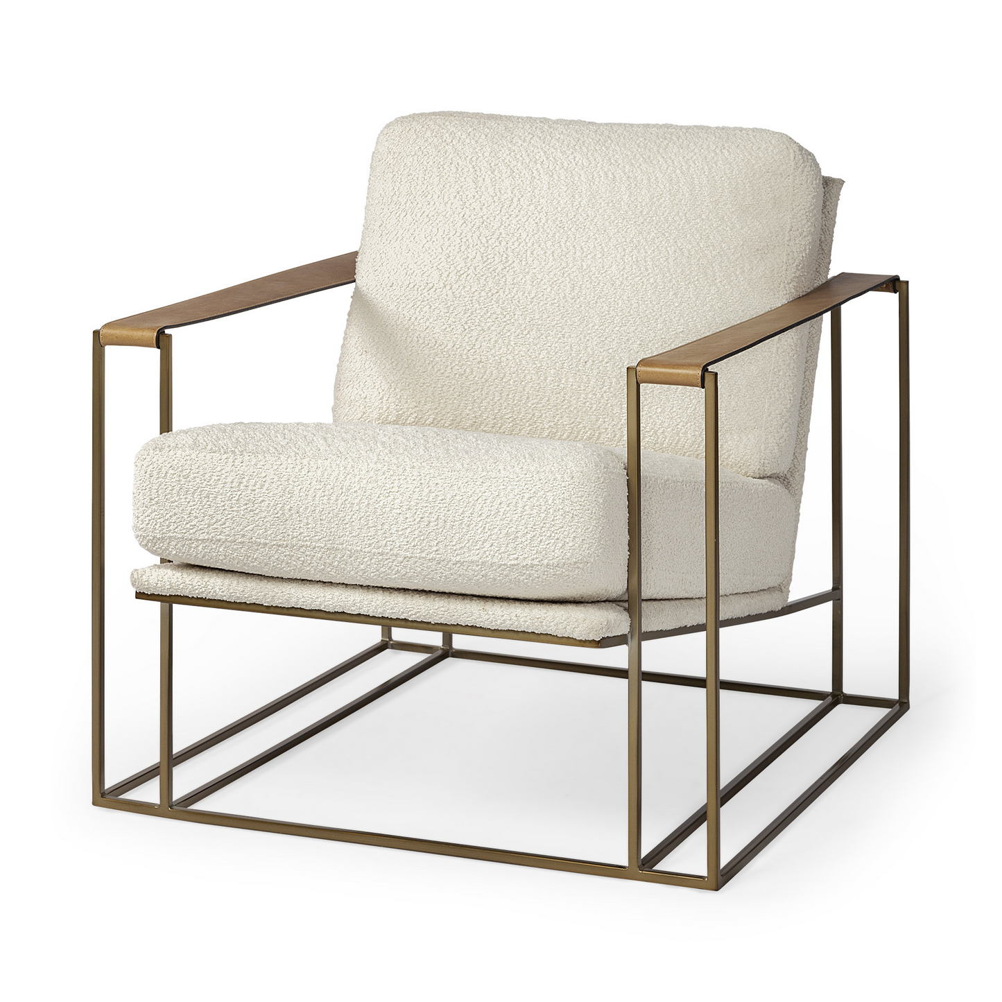 Kelsie Cream And Wood Brown Linen Arm Chair