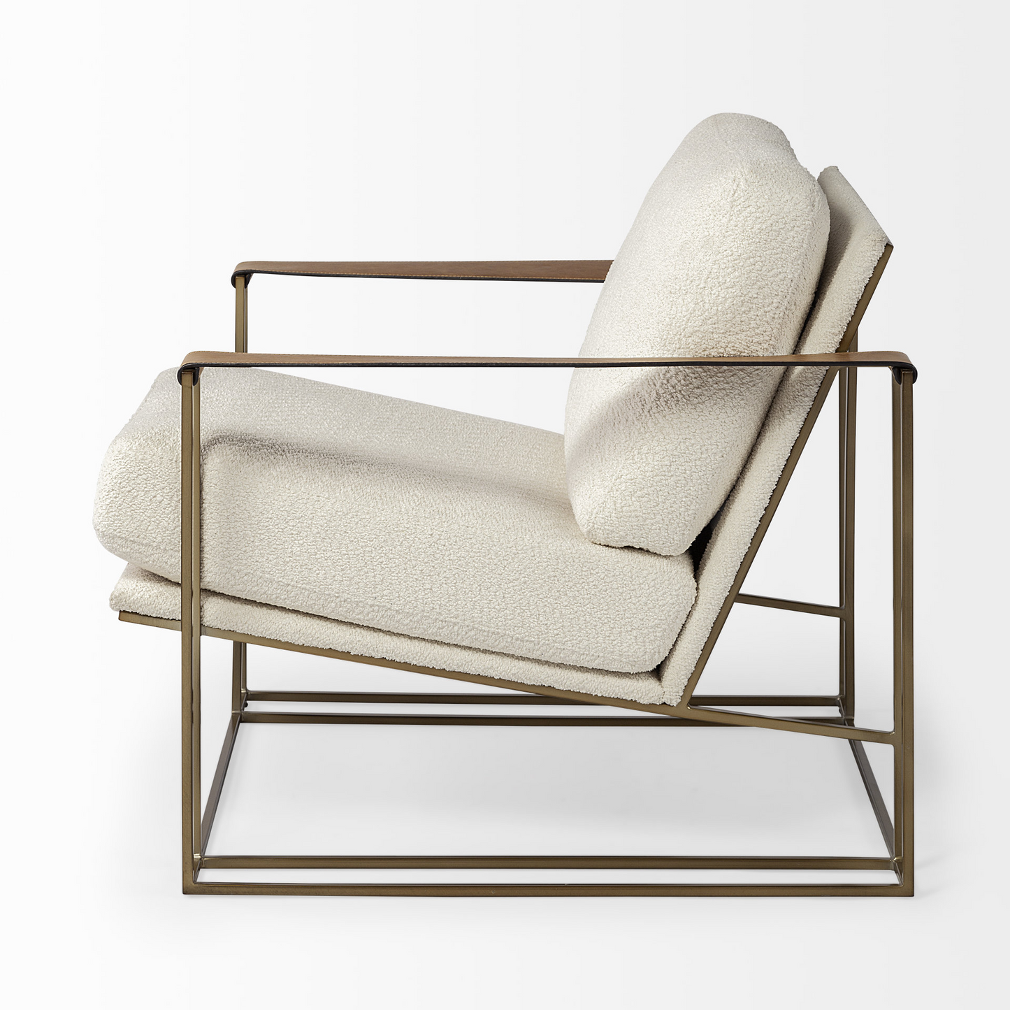 Kelsie Cream And Wood Brown Linen Arm Chair