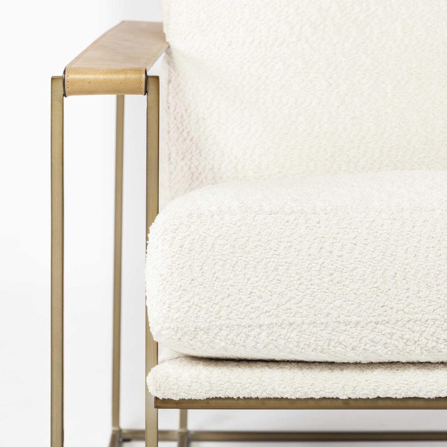 Kelsie Cream And Wood Brown Linen Arm Chair