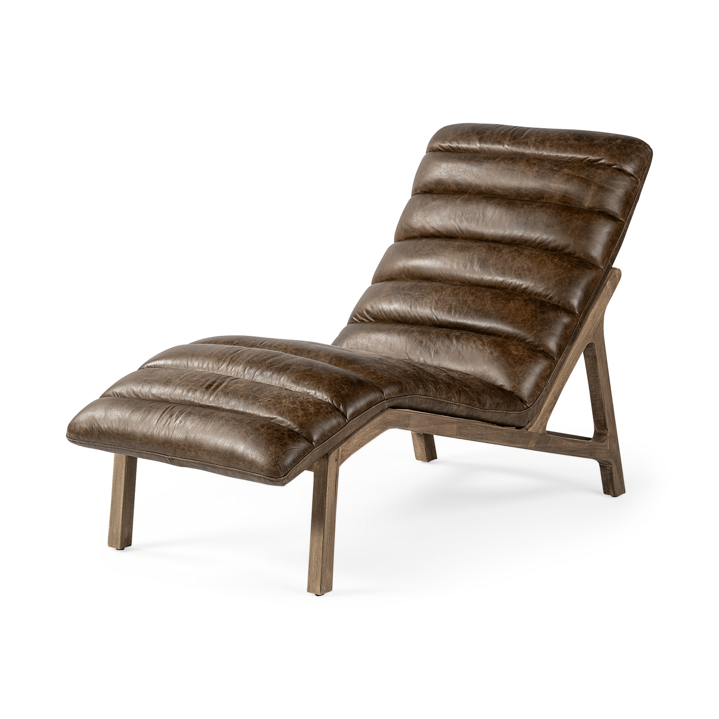 Rafferty Brown Wood Genuine Leather Tufted Lounge Chair