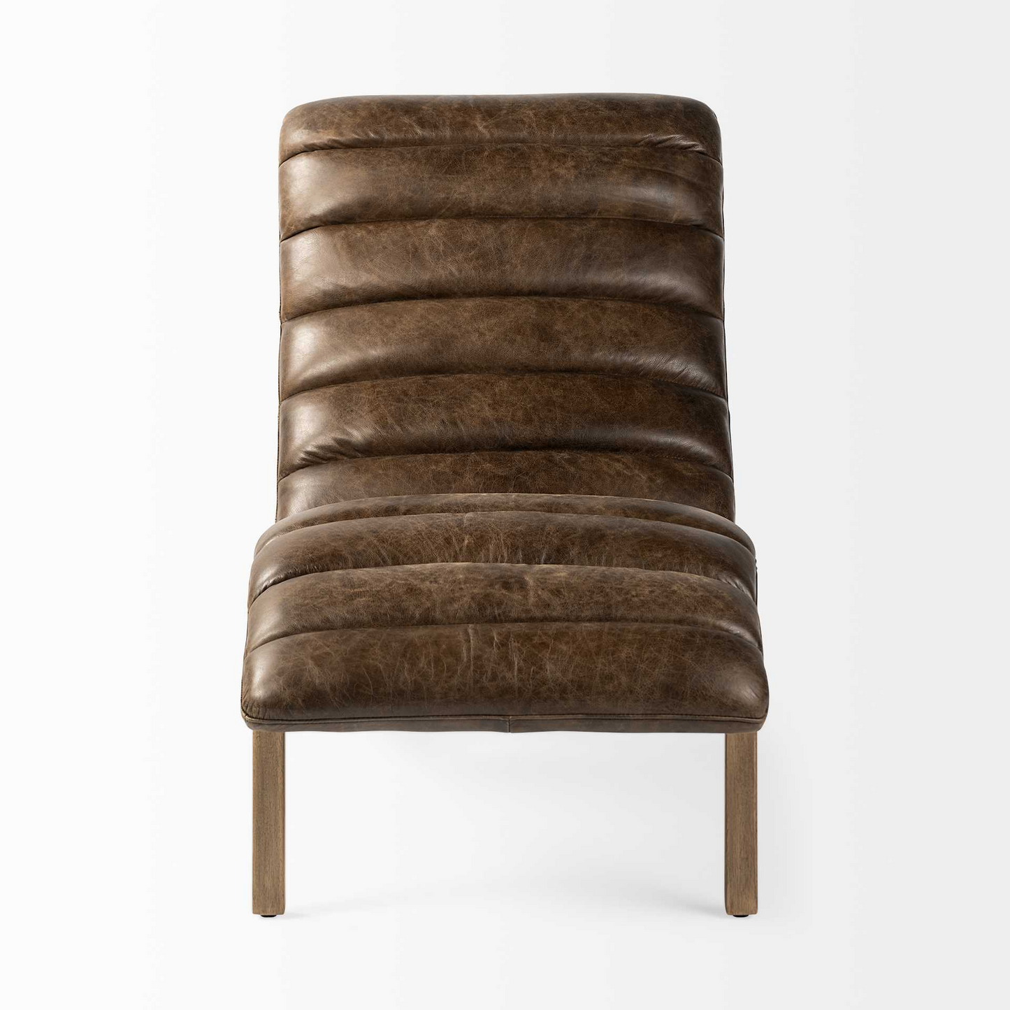 Rafferty Brown Wood Genuine Leather Tufted Lounge Chair