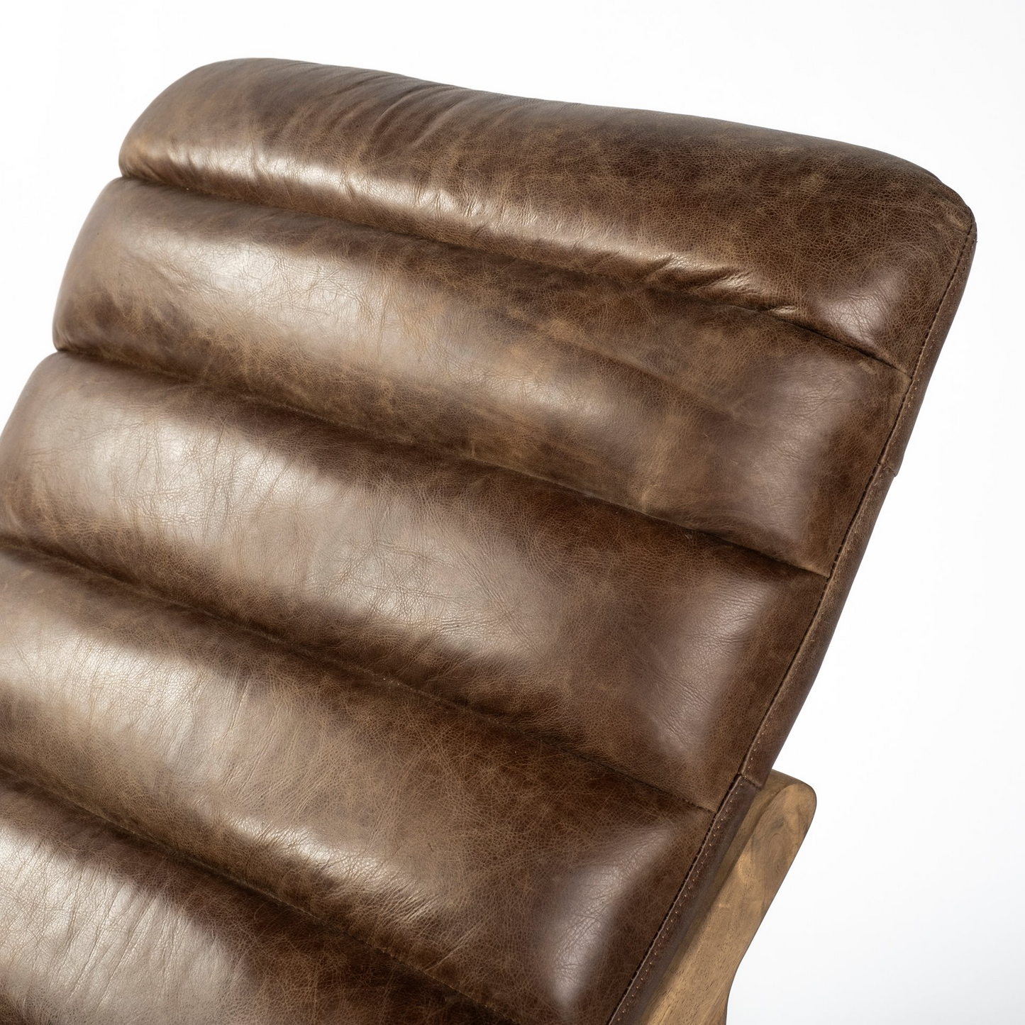 Rafferty Brown Wood Genuine Leather Tufted Lounge Chair