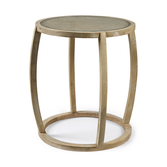 Sasha Wood Round Top Accent Table With Glass