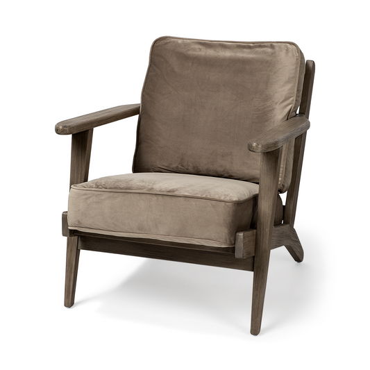 "Olive Velvet Accent Chair With Covered Wooden Frame"