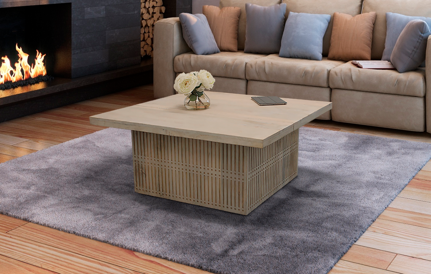 Grayton Carved Wood Storage Coffee Table