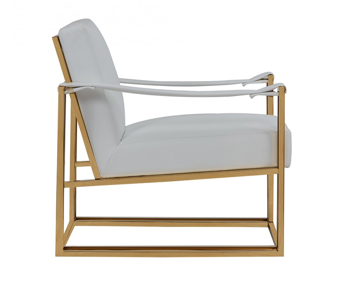 Milo White Leatherette And Gold Steel Chair