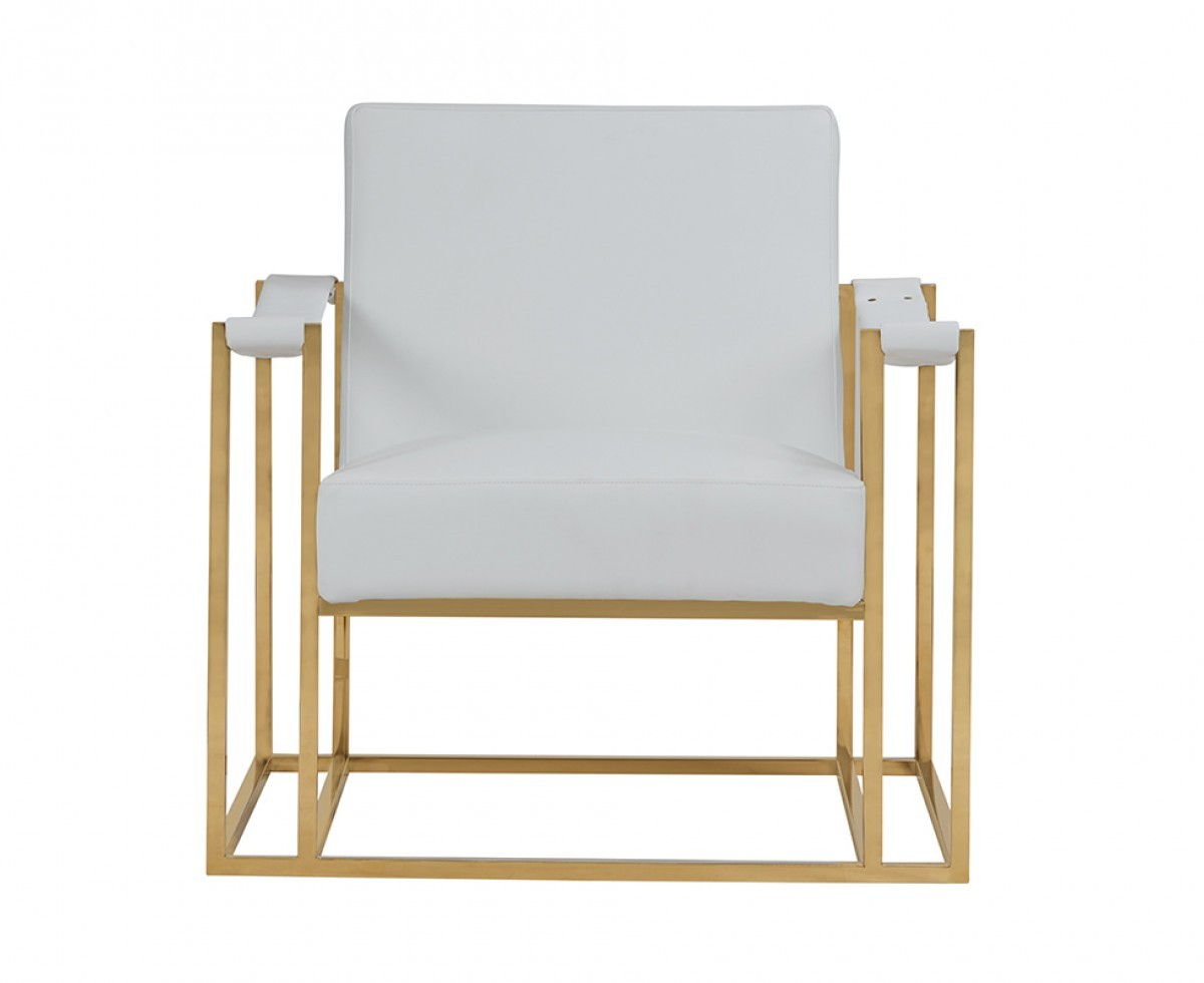 Milo White Leatherette And Gold Steel Chair