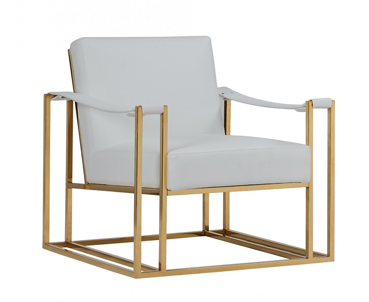 Milo White Leatherette And Gold Steel Chair