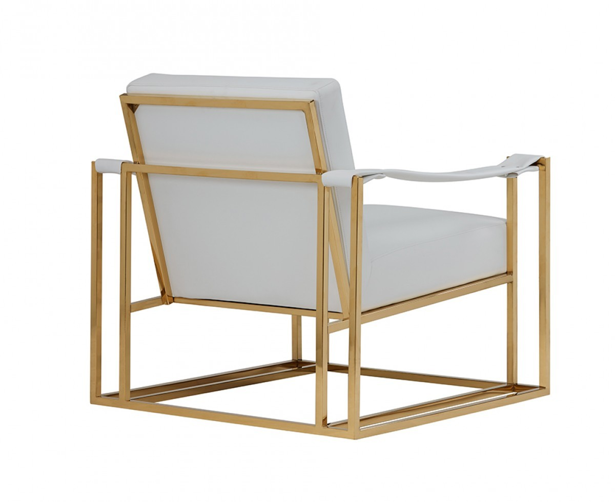 Milo White Leatherette And Gold Steel Chair