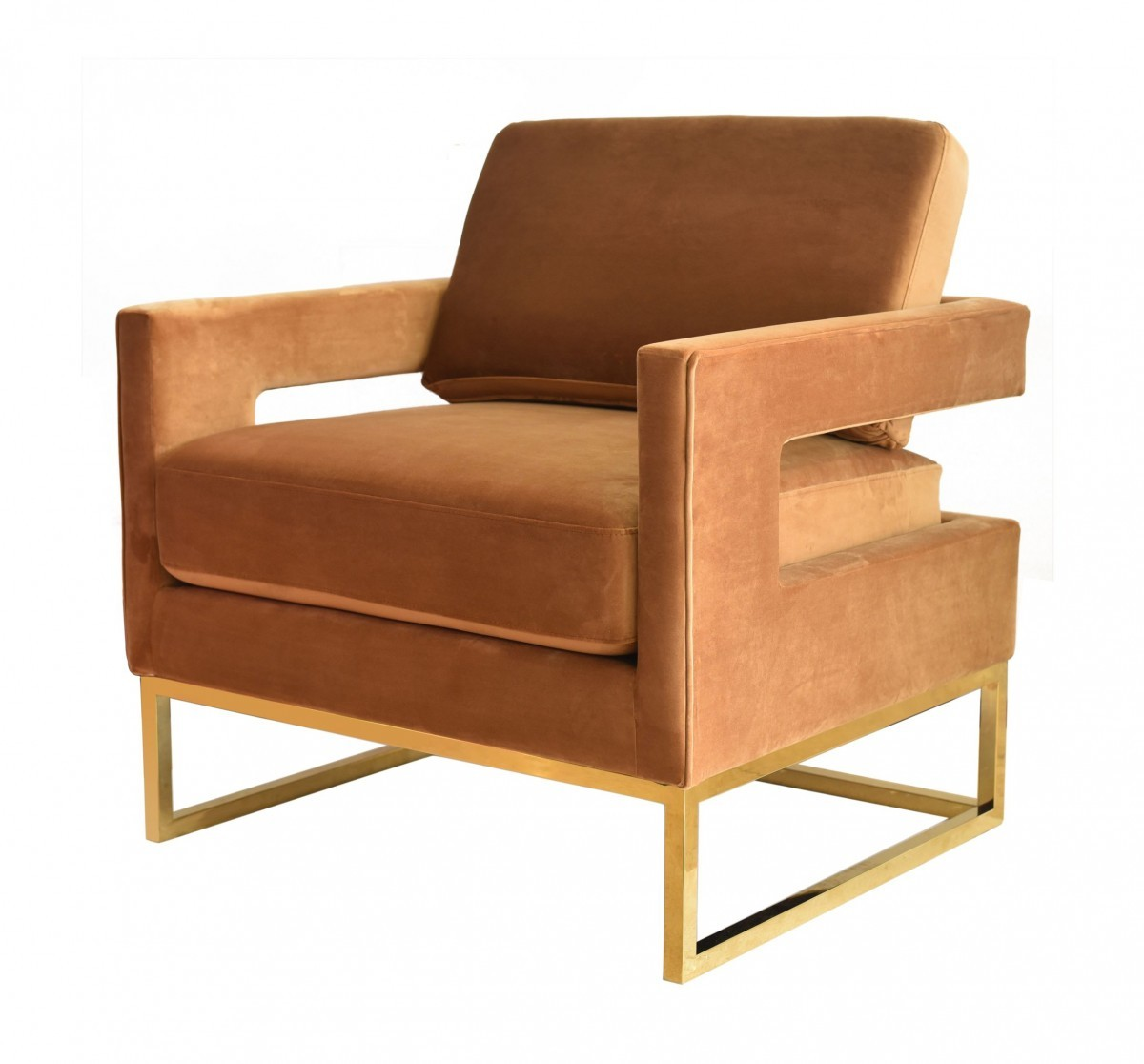 Camel Velvet And Gold Steel Chair