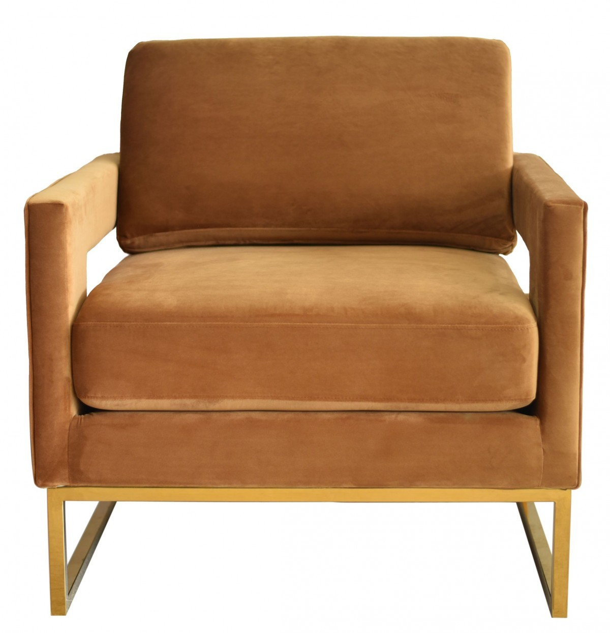 Camel Velvet And Gold Steel Chair