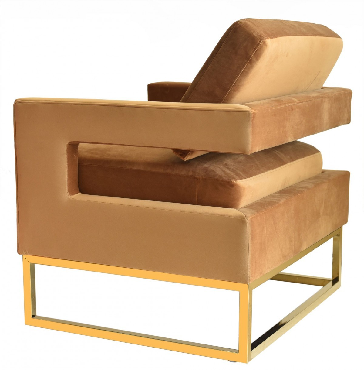 Camel Velvet And Gold Steel Chair