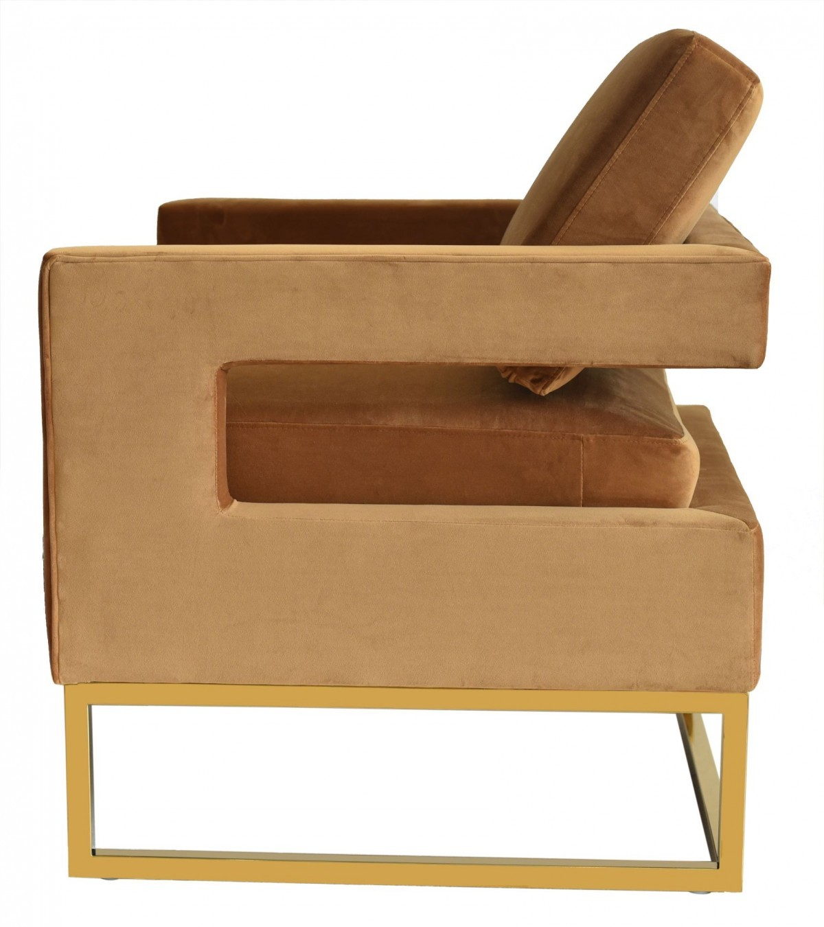 Camel Velvet And Gold Steel Chair