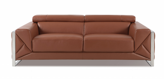 Zaire Camel And Silver Genuine Leather Sofa