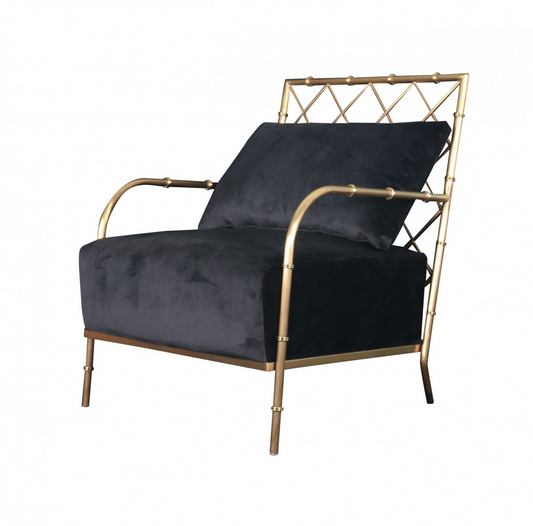 Cyrus Black Velvet And Gold Arm Chair