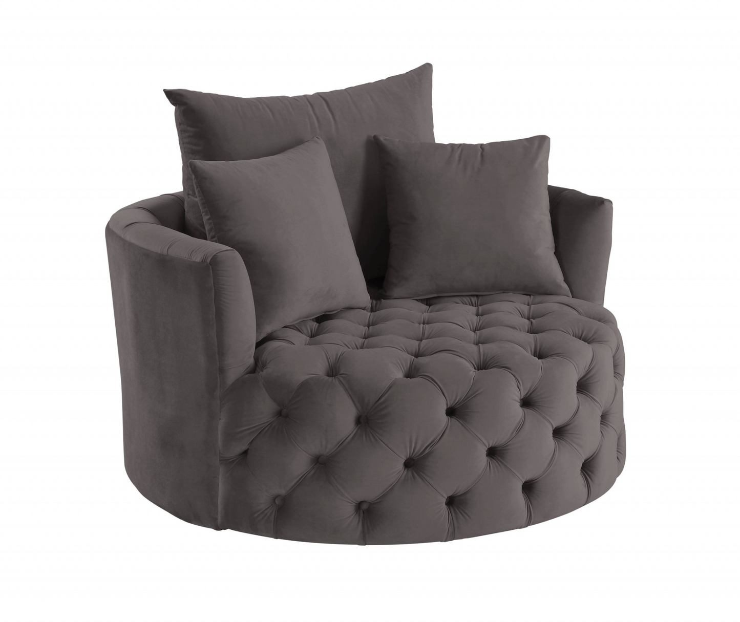 Zebedee Gray Velvet Solid Color Swivel Barrel Chair