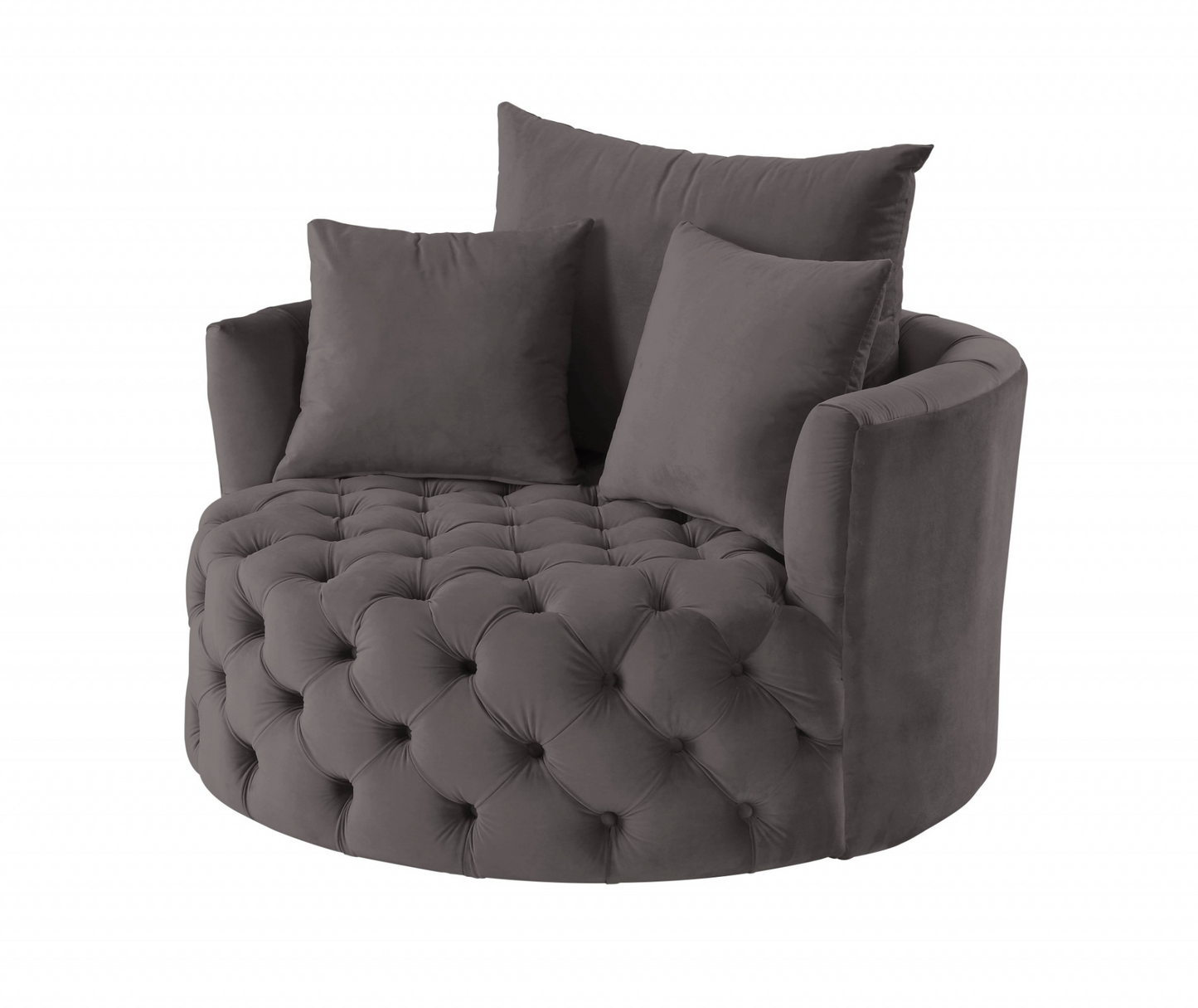 Zebedee Gray Velvet Solid Color Swivel Barrel Chair