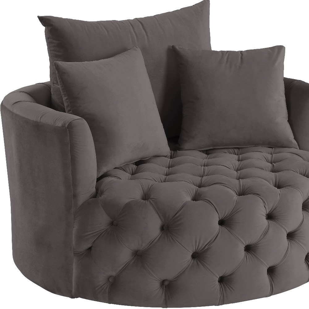 Zebedee Gray Velvet Solid Color Swivel Barrel Chair