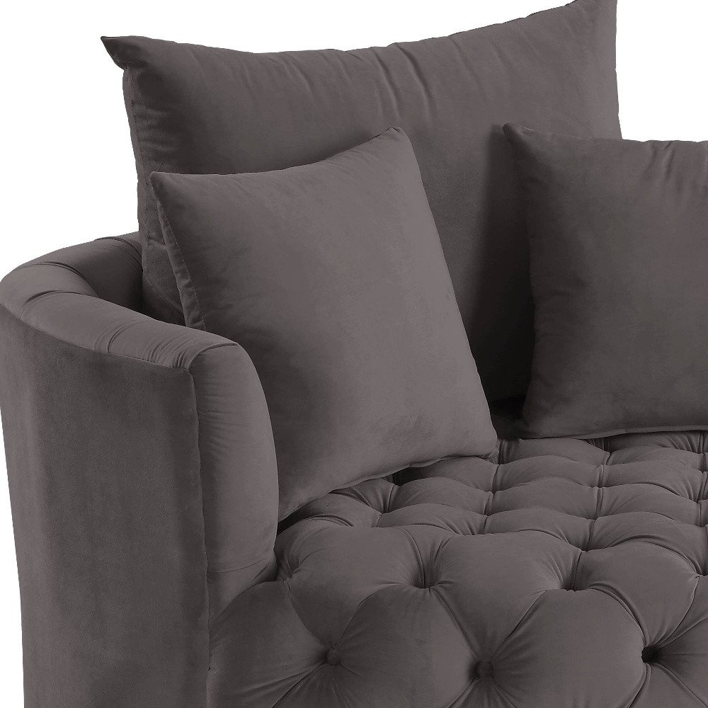 Zebedee Gray Velvet Solid Color Swivel Barrel Chair