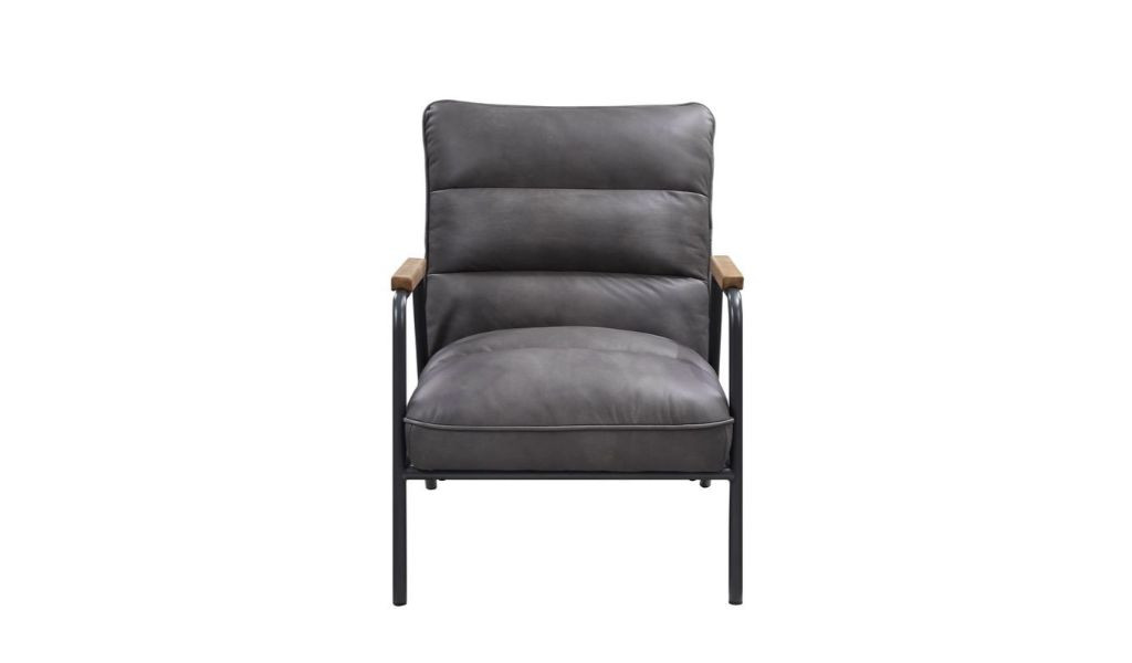 Khri Gray Grain Leather And Steel Arm Chair