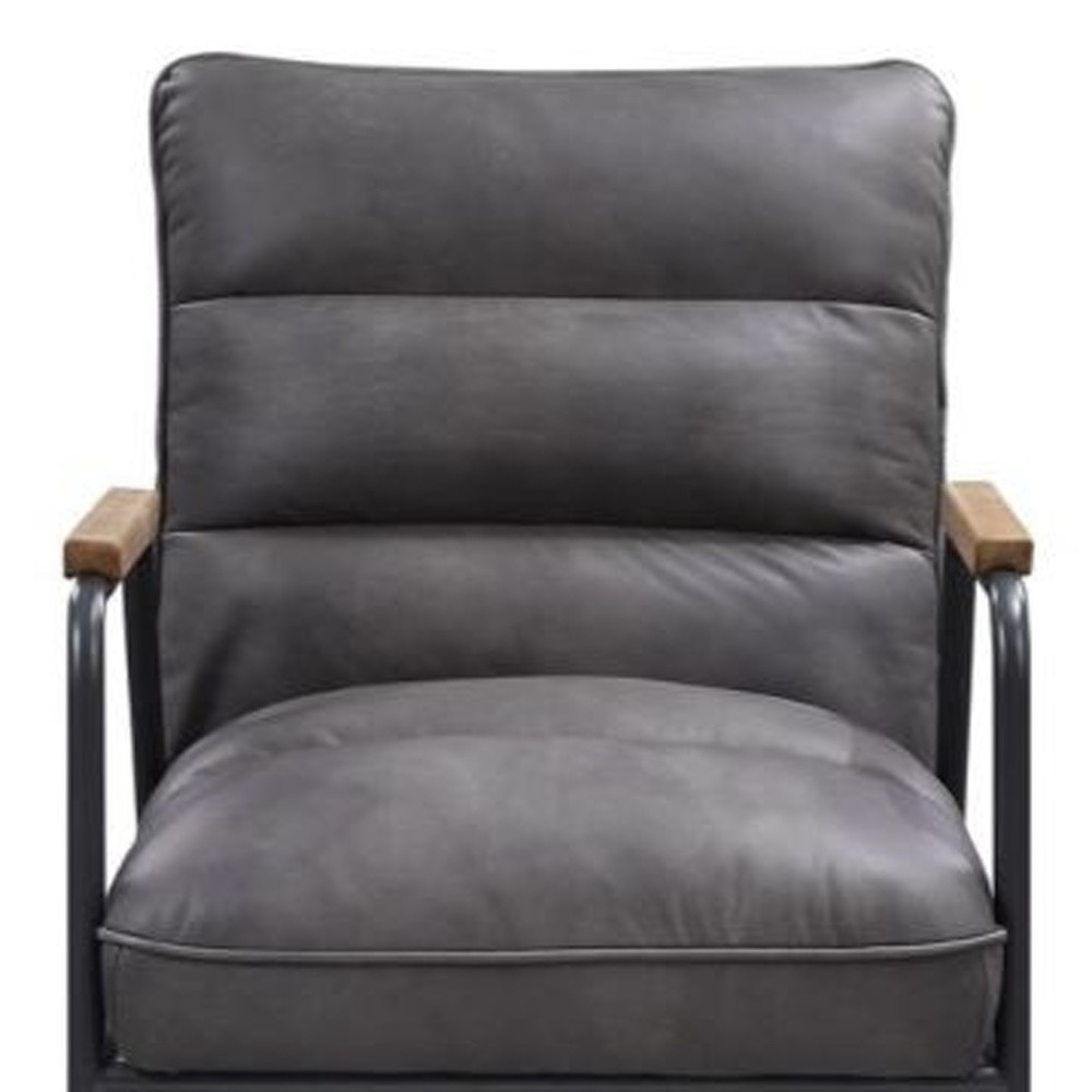 Khri Gray Grain Leather And Steel Arm Chair