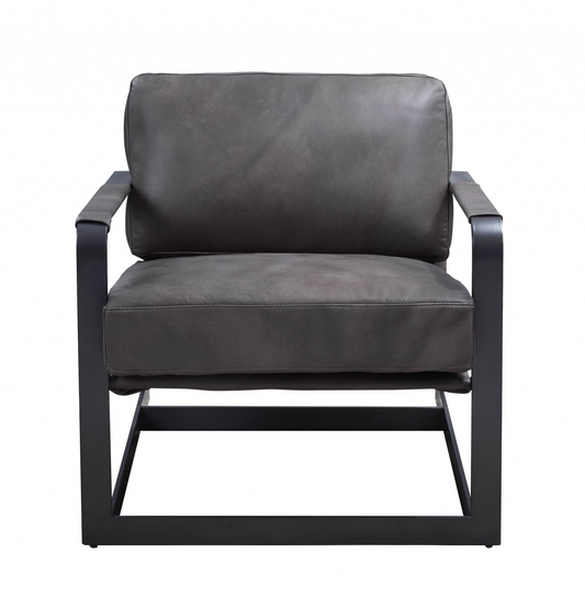 Bale Gray Black Top Grain Leather Arm Chair