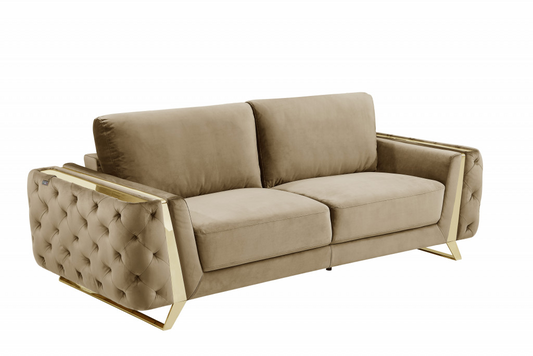 Vivianne Beige And Gold Velvet Sofa