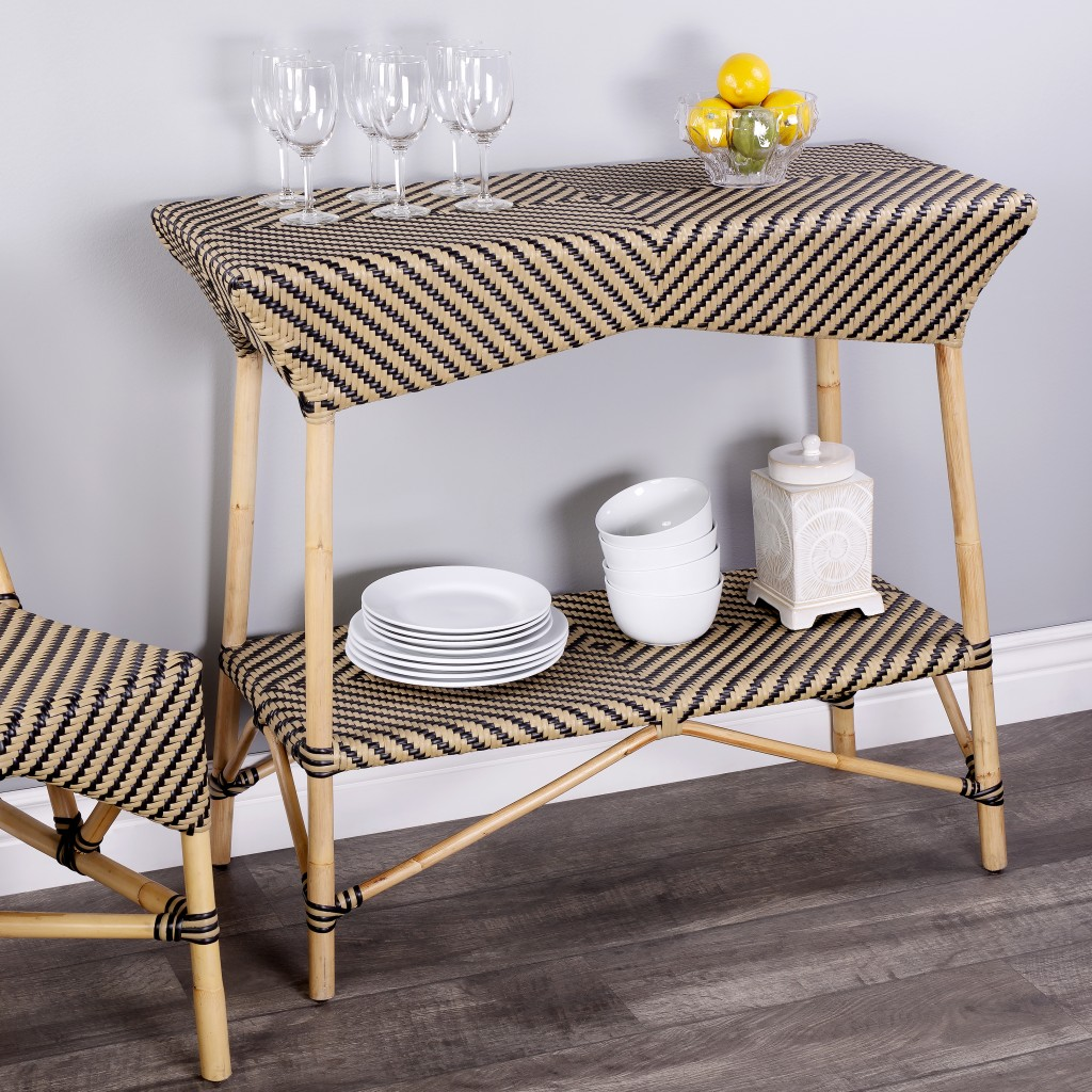 Lihn Brown And Beige Rattan Bar Cart