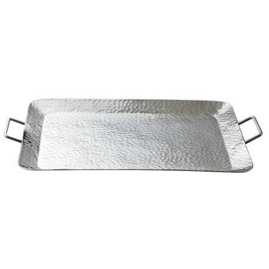 "Silver Hammered Rectangle Serving Tray With Handles"