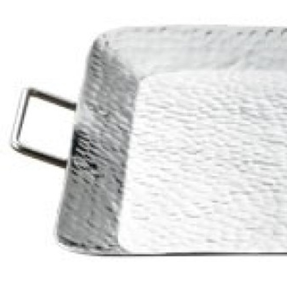 "Silver Hammered Rectangle Serving Tray With Handles"