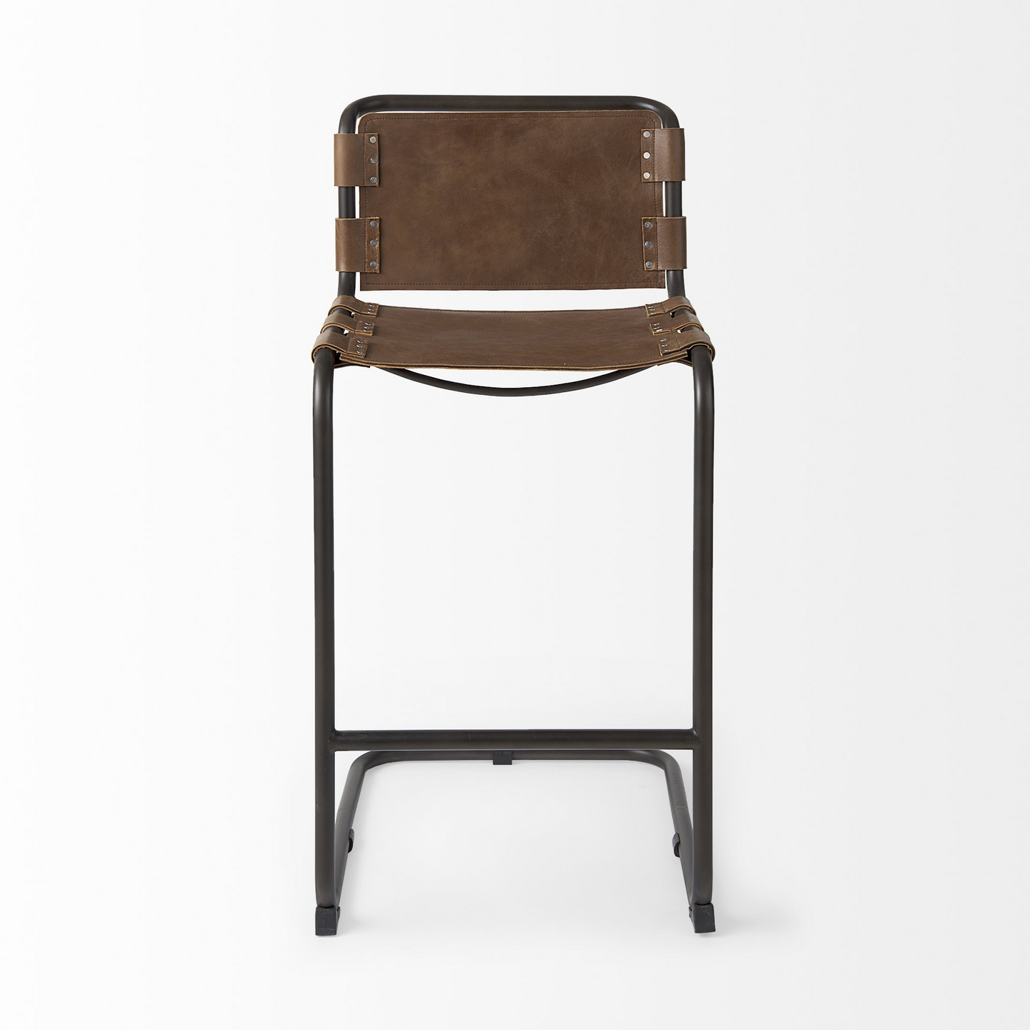 Kai Light Brown Leather Iron Framed Bar Stool