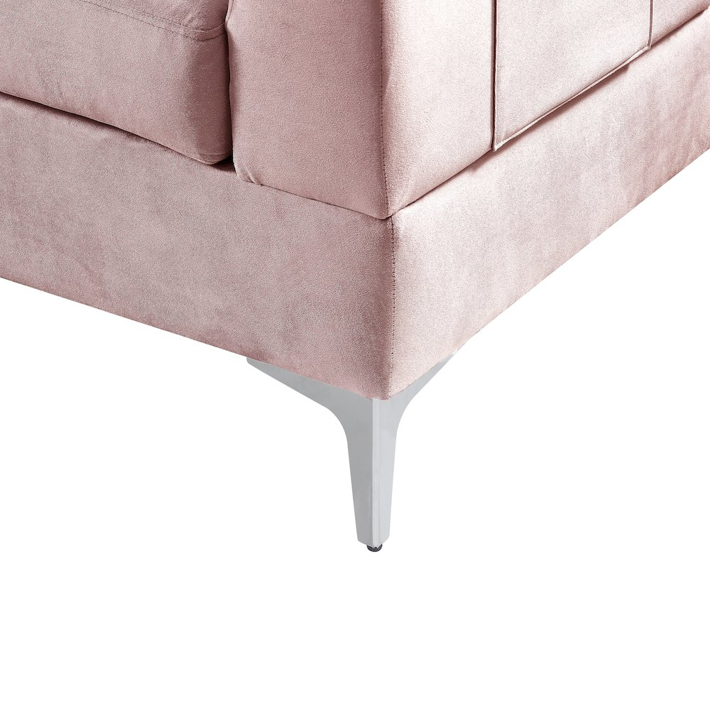 Chloe Pink Velvet Sectional Sofa Chaise with USB Charging Port