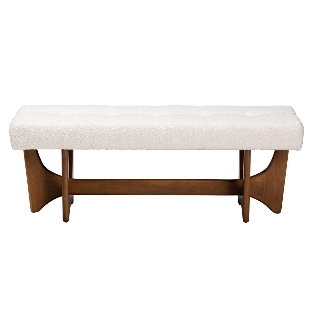 Theo Japandi Cream Boucle Fabric and Walnut Brown Finished Wood Bench