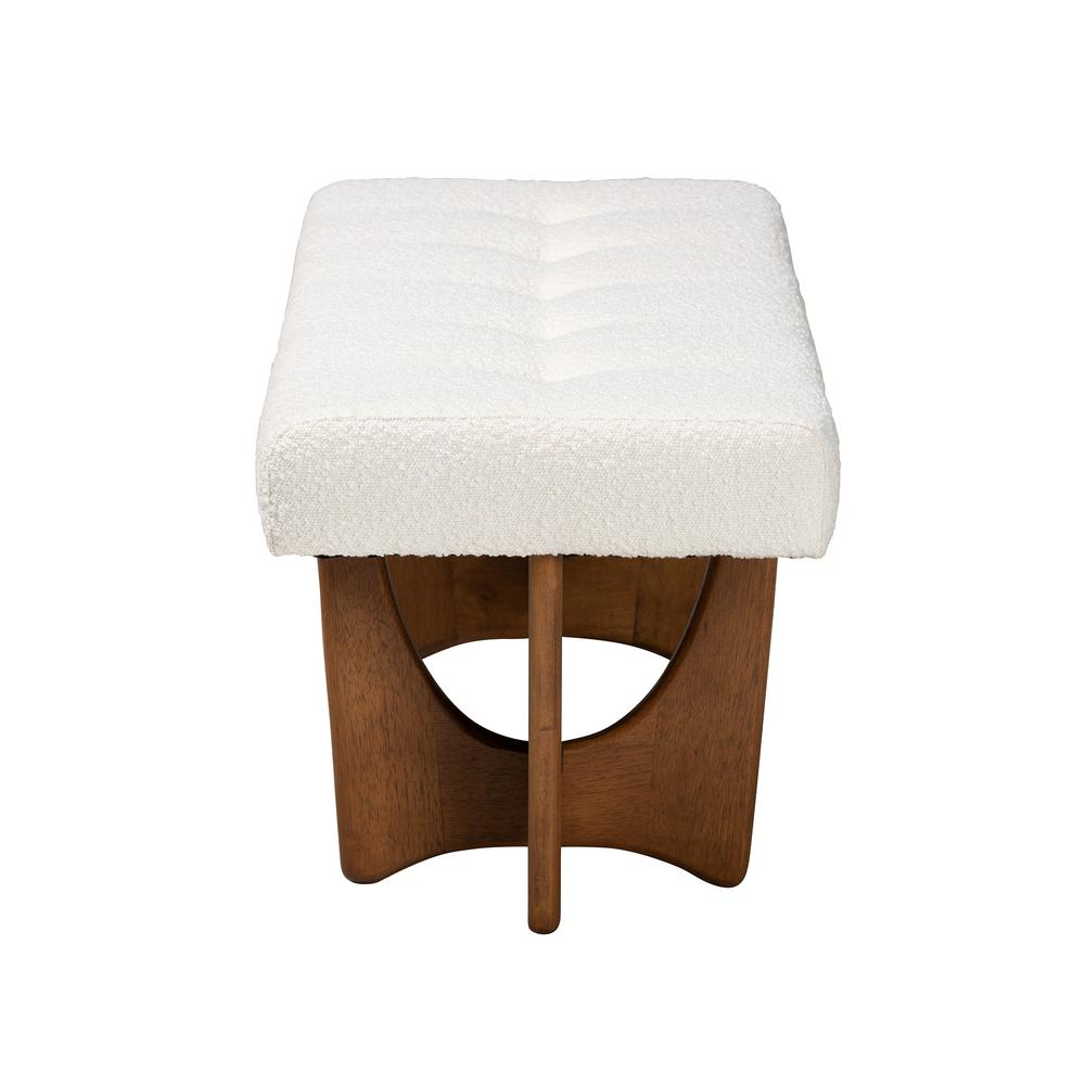 Theo Japandi Cream Boucle Fabric and Walnut Brown Finished Wood Bench