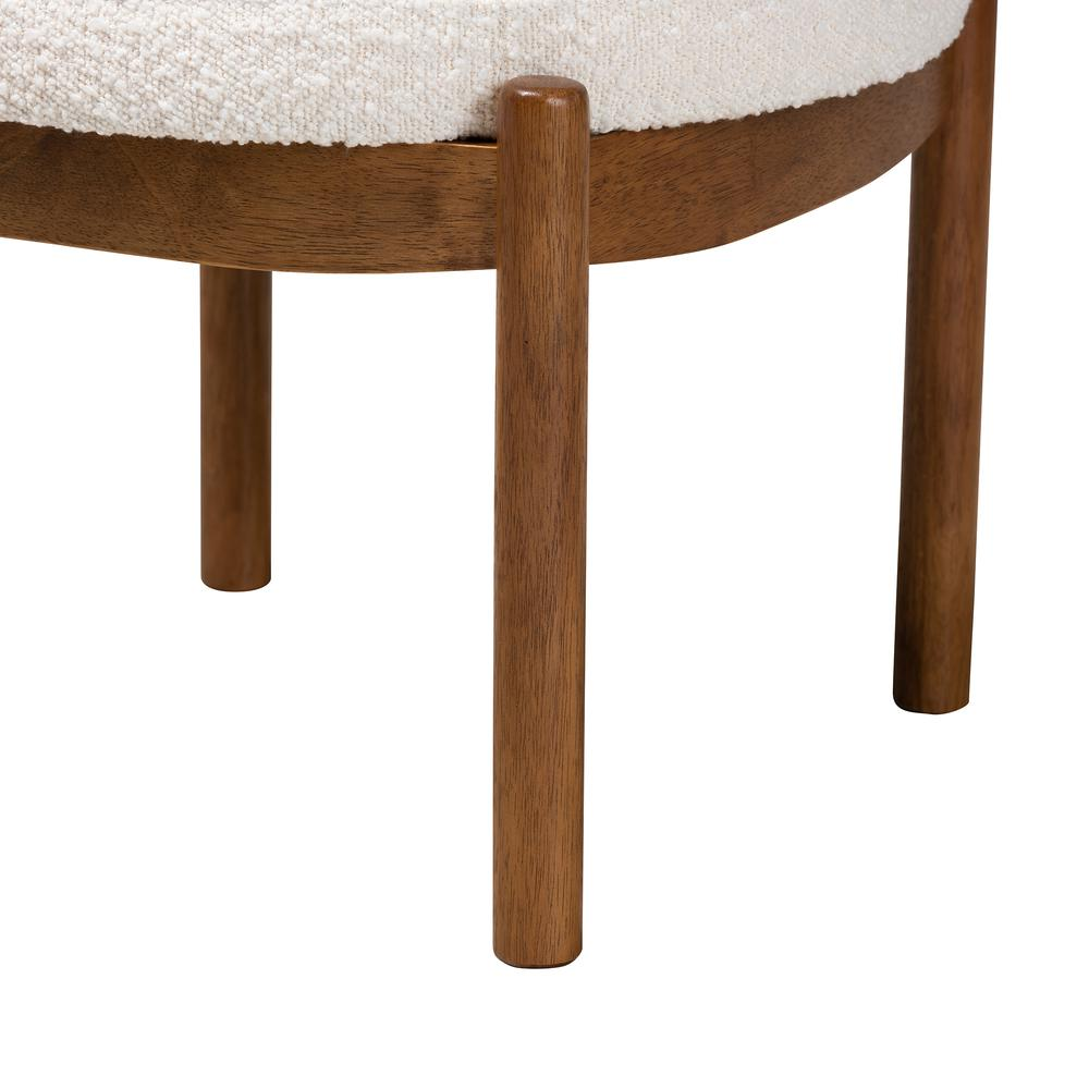 Cream Boucle Fabric and Walnut Brown Finished Rubberwood Ottoman Footstool