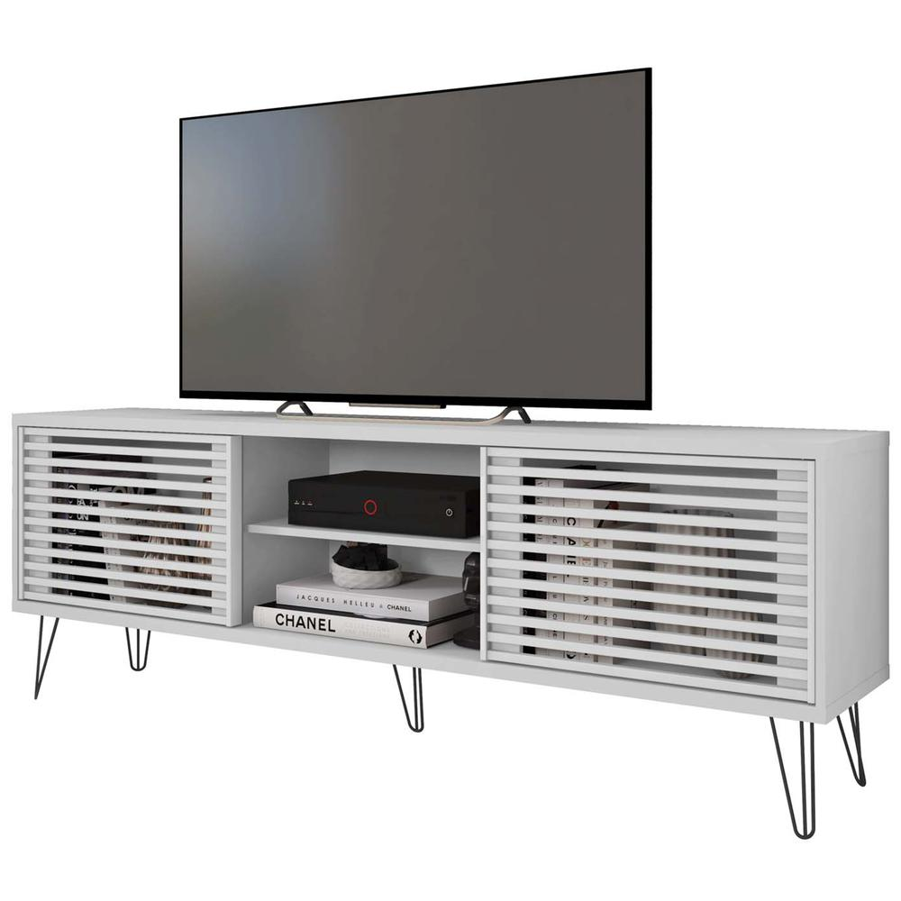 Better Home Products Frizz Mid-Century Modern TV Stand for up to 70 Inches TV in White / Easy Assembly