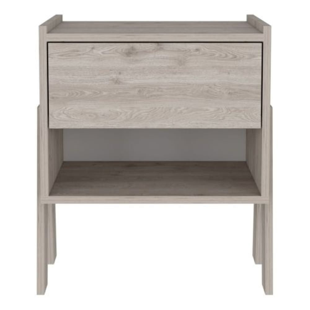 Nightstand Ferku, Open Shelf, One Drawer, Light Gray Finish