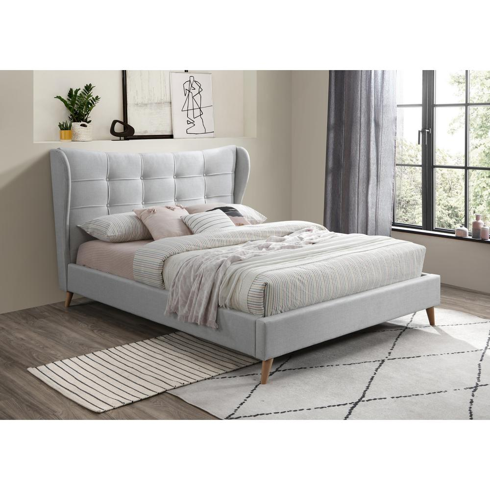 Duran Queen Bed, Light Gray Fabric